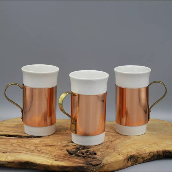 Vintage Tall Serving Mugs - Copper Sleeves - Picture 11 of 11